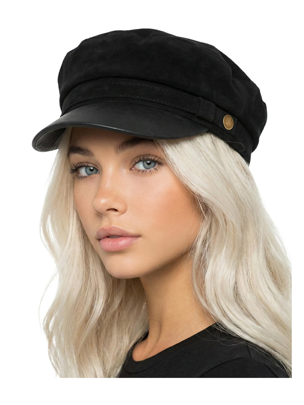 Greek Fisherman Newsboy Cap, Cotton Captains | Faux Suede, Black | Size OS